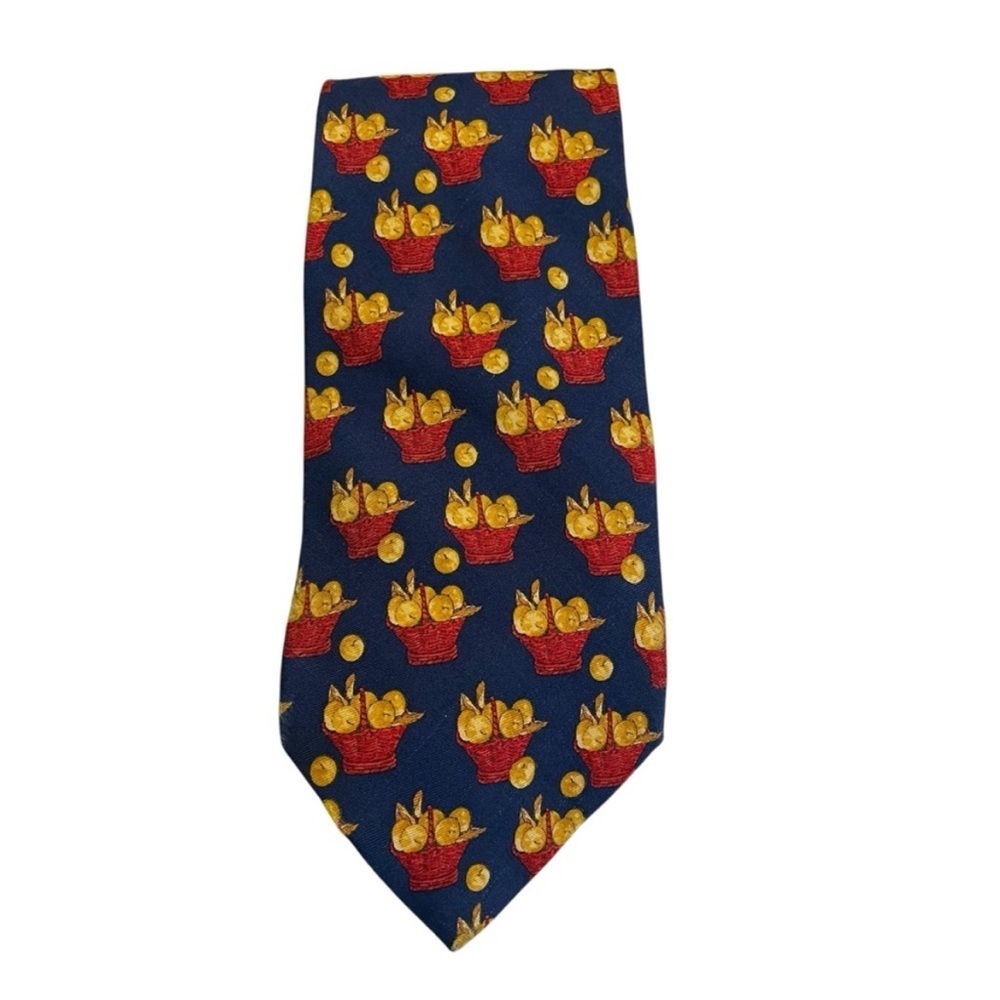 Yves Saint‎ Lauren Vintage Farmhouse Orchard Apple Basket Silk Tie